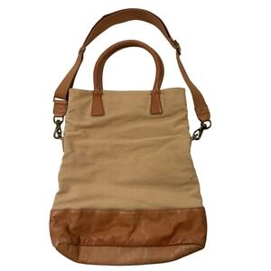 Margot New York Tote Bag Tan Canvas Brown Leather Convertible Crossbody